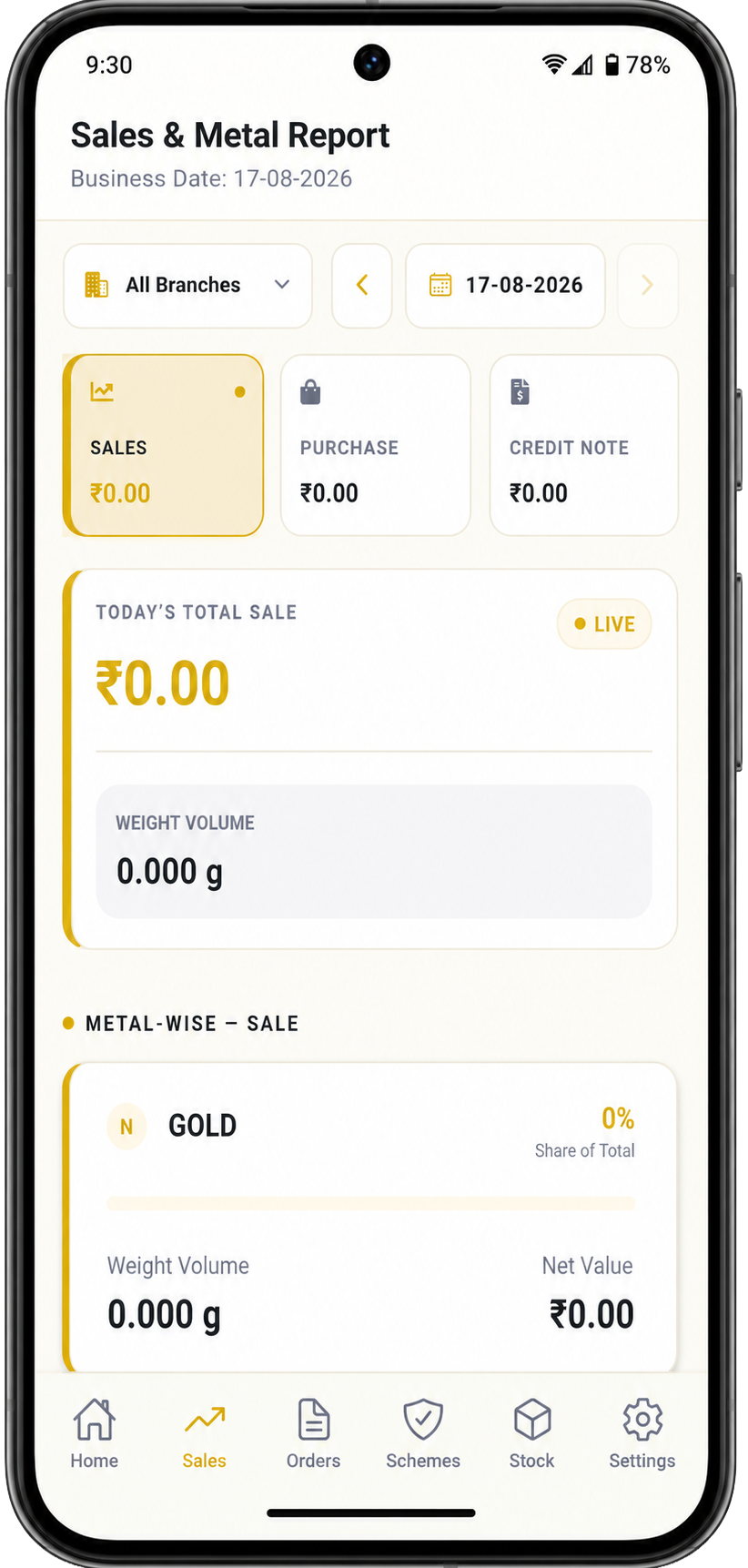 Mobile sales report preview for the jewellery ERP platform